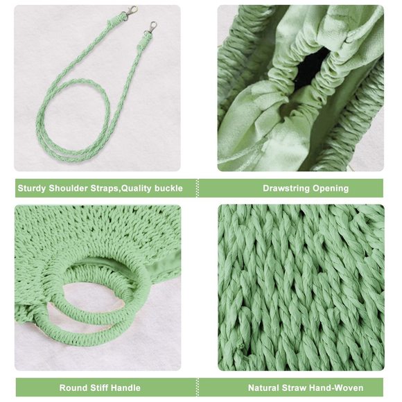 Mini Semi-Circle Rattan Straw Bag, Hand-Woven Summer Retro Beach Tote :> - Picture 4 of 7